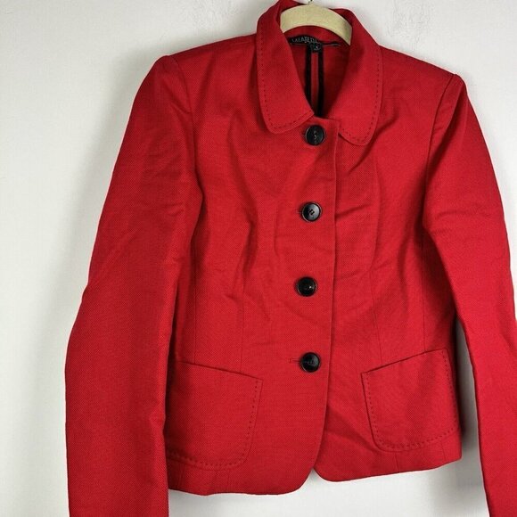 Lafayette 148 Red Cotton Linen Button Up Single Breasted Blazer Jacket Size 4 - Picture 4 of 10